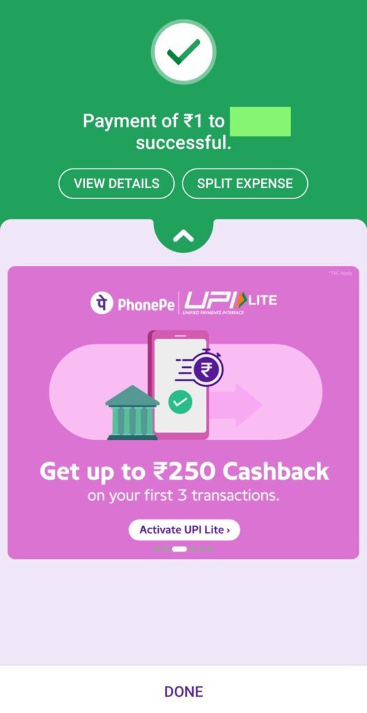 Phone UPI Lite Cashback Offer