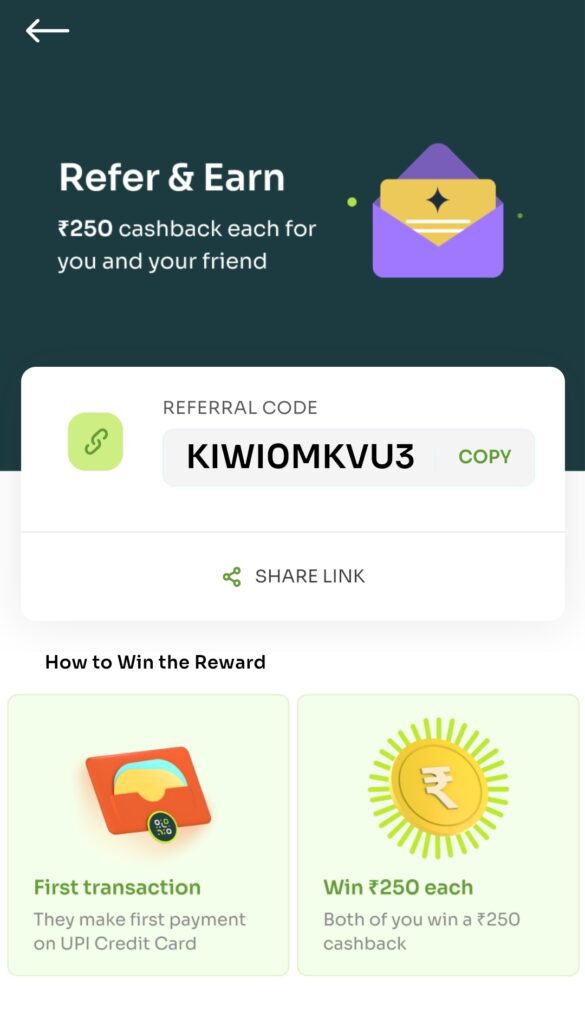 Kiwi App Rupay Credit Card