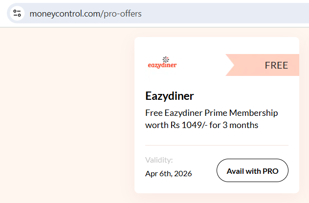Free EazyDiner membership from MoneyControl Pro