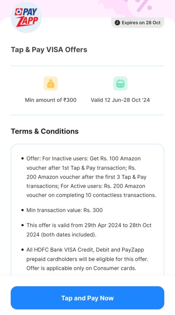 PayZapp Tap and Pay Free Amazon Voucher
