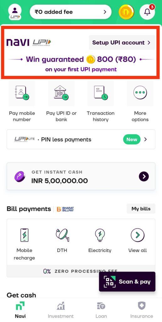 Navi UPI Cashback Offer