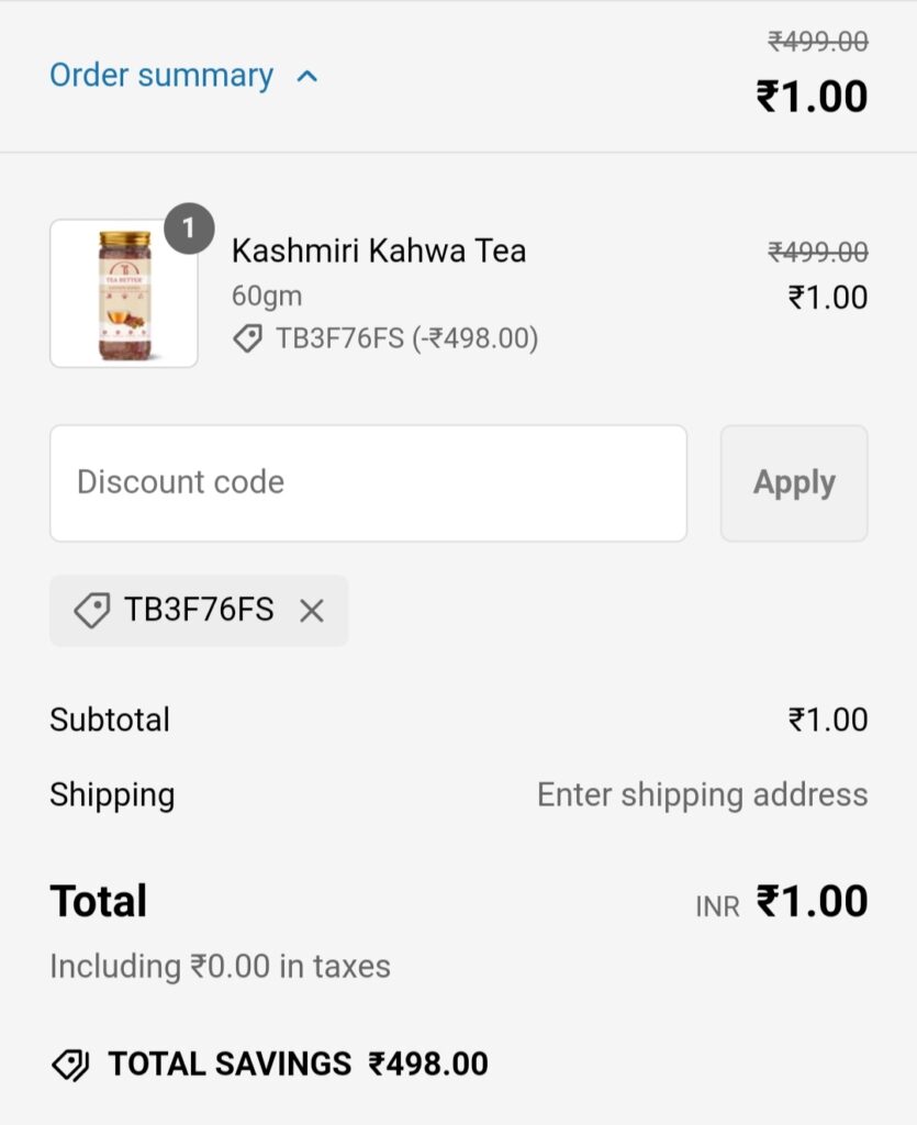 Free Kashimir Kahwa Tea