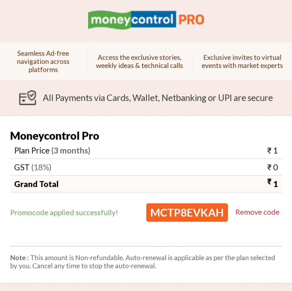 MoneyControl Pro Free Subscription