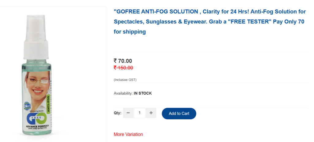Go Free Anti Fog Spray Free Sample